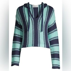 Wildfox Hermosa Striped Knit Hoodie Oxford Glacier NWT